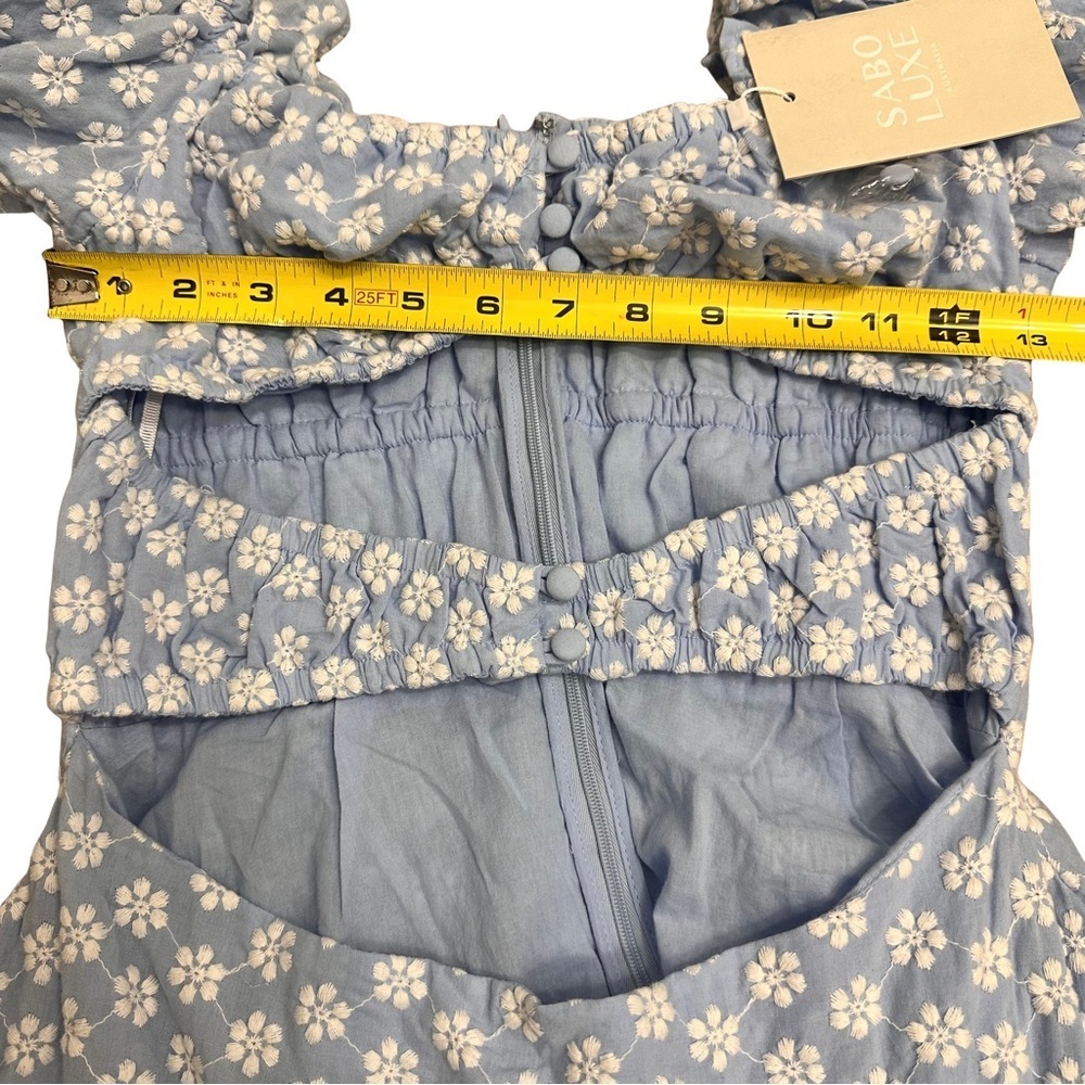Sabo Luxe Light Blue Jaycee Mini Dress SZ 6 Embroidered Cottagecore Feminine NWT - Picture 8 of 10